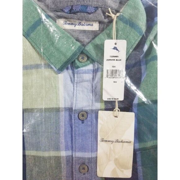 NWT Tommy Bahama Men's Designer Brand Heredia Plaid Sport Shirt Blue Small - Picture 4 of 5